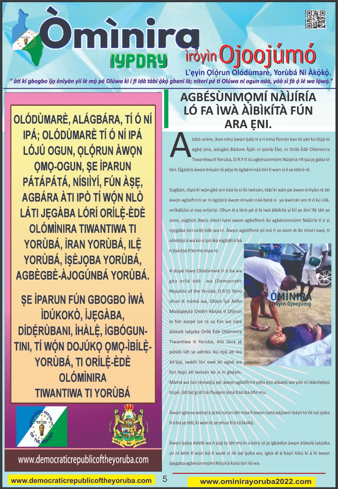 Democratic Republic of the Yorùbá latest news updates 03/09/2024