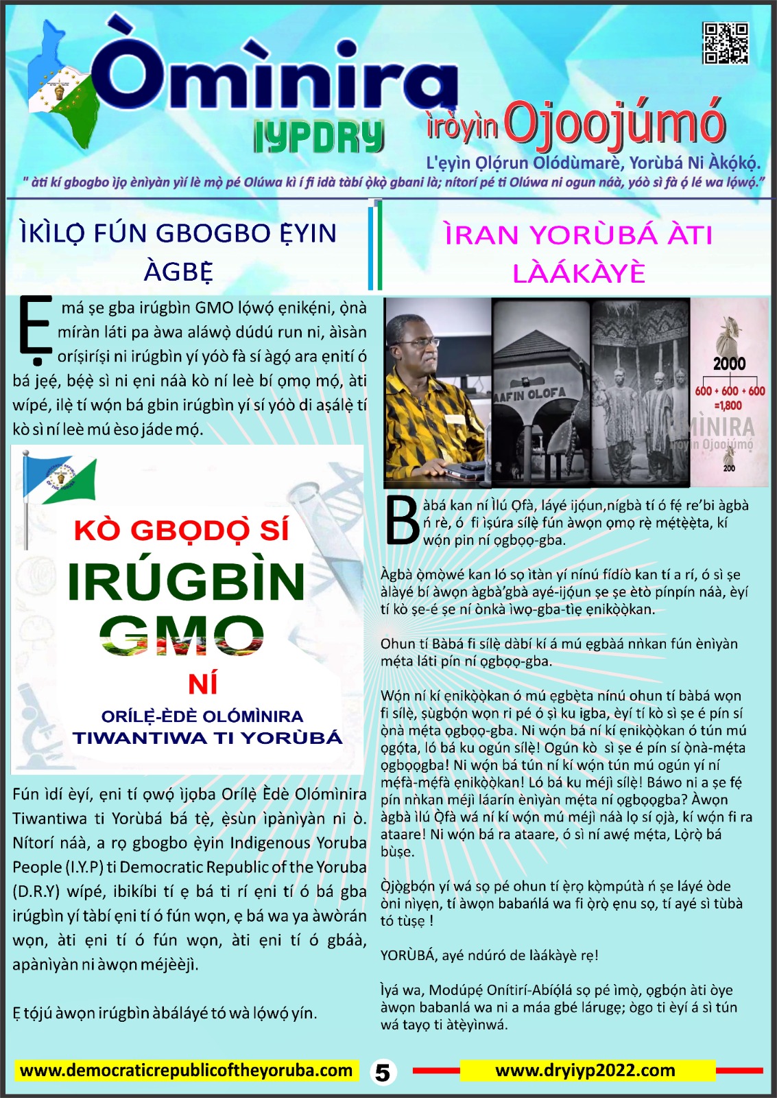 Democratic Republic of the Yorùbá latest news updates 20/09/2024